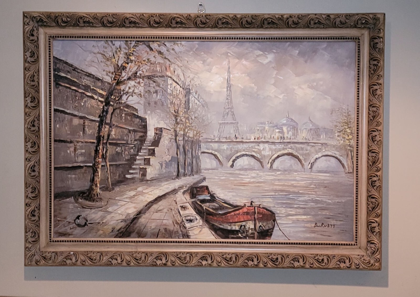 VINTAGE FRENCH SCENERY OF Parir Eiffel TOWER OIL ON CANVAS PAINTING SIGNED O