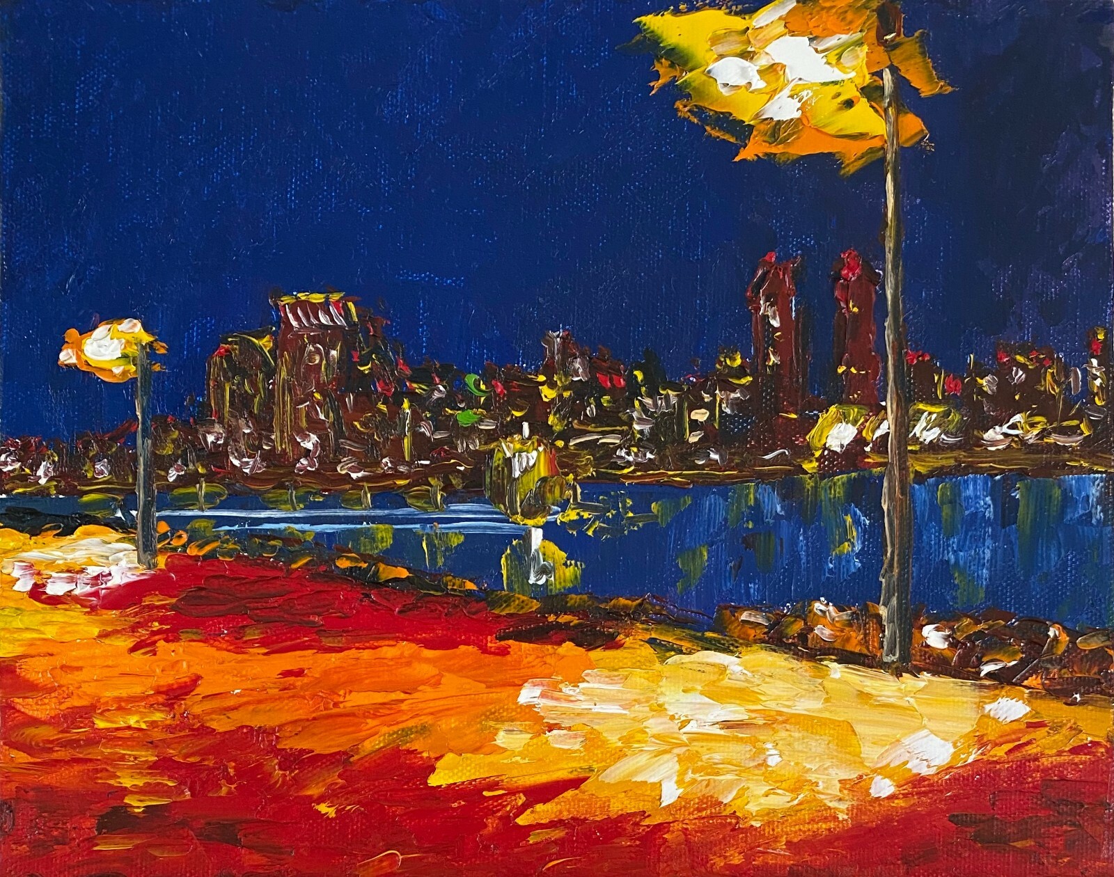 🎨✨ Skyline San Diego Oil on canvas ORIGINAL Impressionist Painting Art