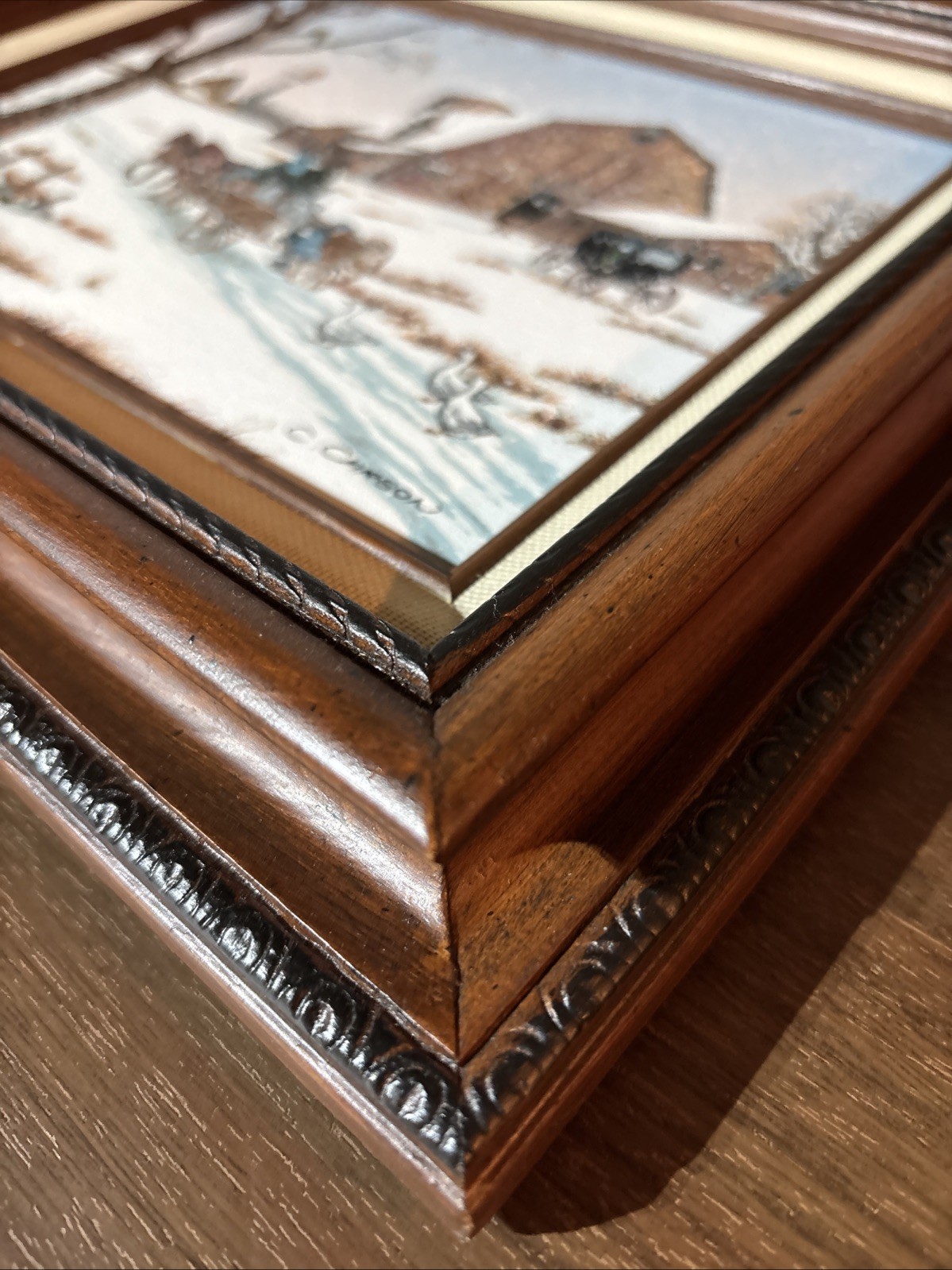 ***Framed – C. CARSON Oil Paint Country Amish Winter Scene 12×14***