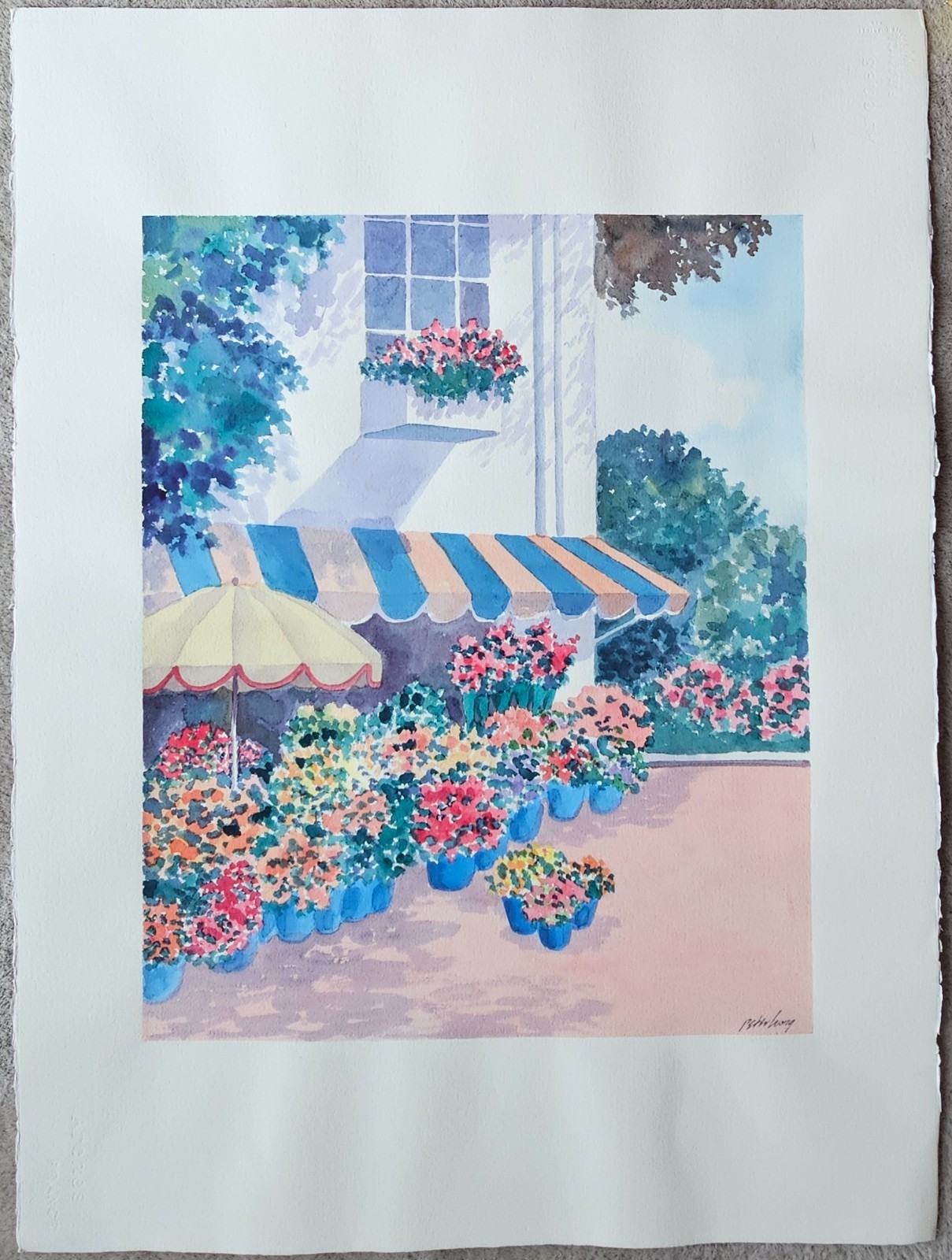 Peter Wong Beach House Original Watercolor painting Arches paper Flower Shop art