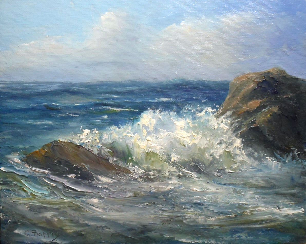 Storm Brewing, 8×10 original oil painting by Maine Artist, Celene Farris.