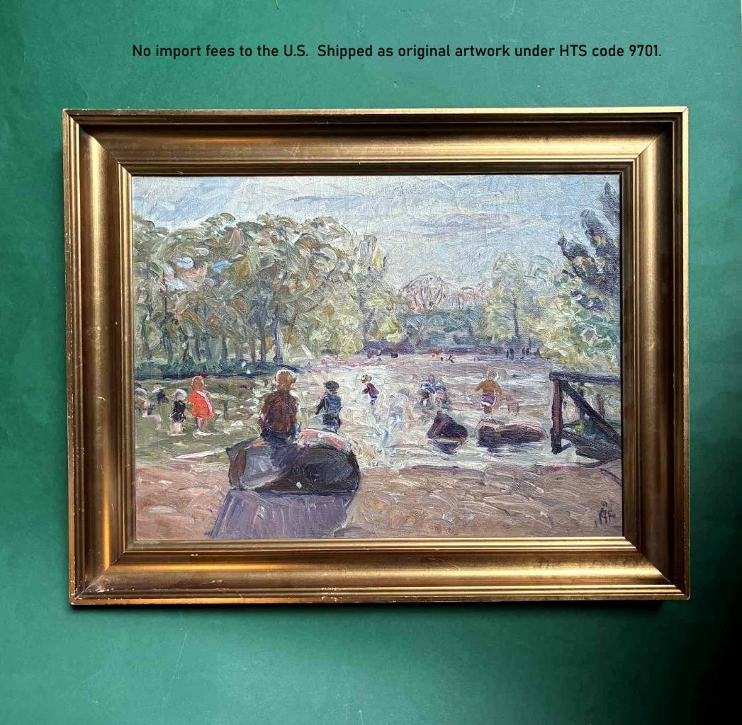 Aage Rasmussen (1892) Children at Play. Nordic Impressionist Oil. 1930s. COA
