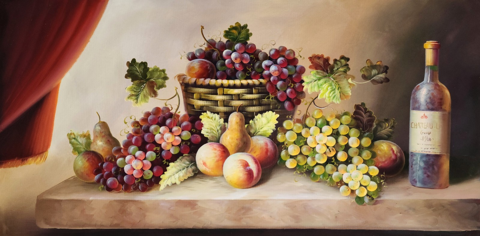 Fruit Still Life – #B5JS-2, 24″x48″ 100% Hand Painted Oil Painting on Canvas