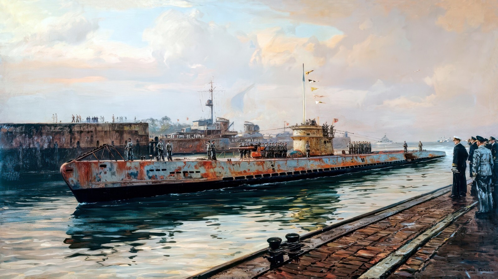 German Submarine U-38 Wilhelmshaven 1940 Painting by Claus Bergen Reproduction