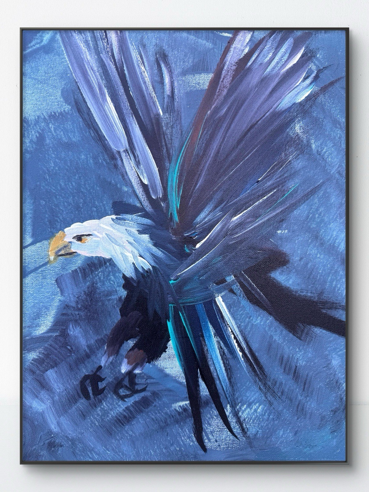 Original Abstract Expressionism 11×14 Eagle Blue Handmade Signed Wall Art 234