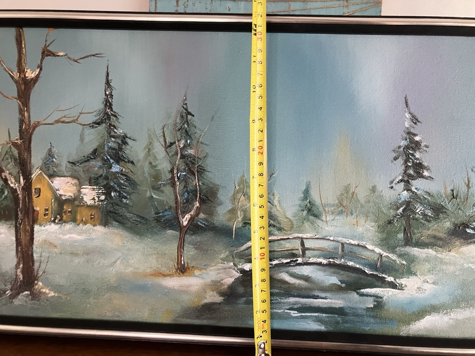 Vintage 24” Winter Forest Snow Aurora Borealis Oil Painting Signed Batchelor