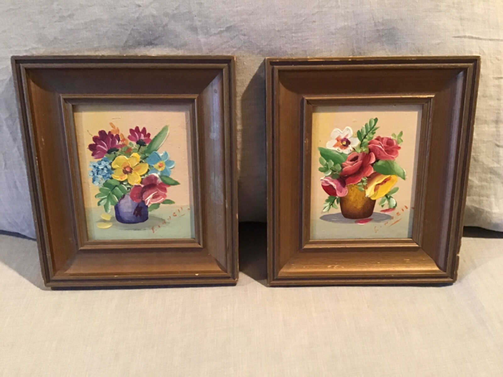 Frank Linnell Original Vintage Miniature Oil Painting Board Still Life NYC Ex.