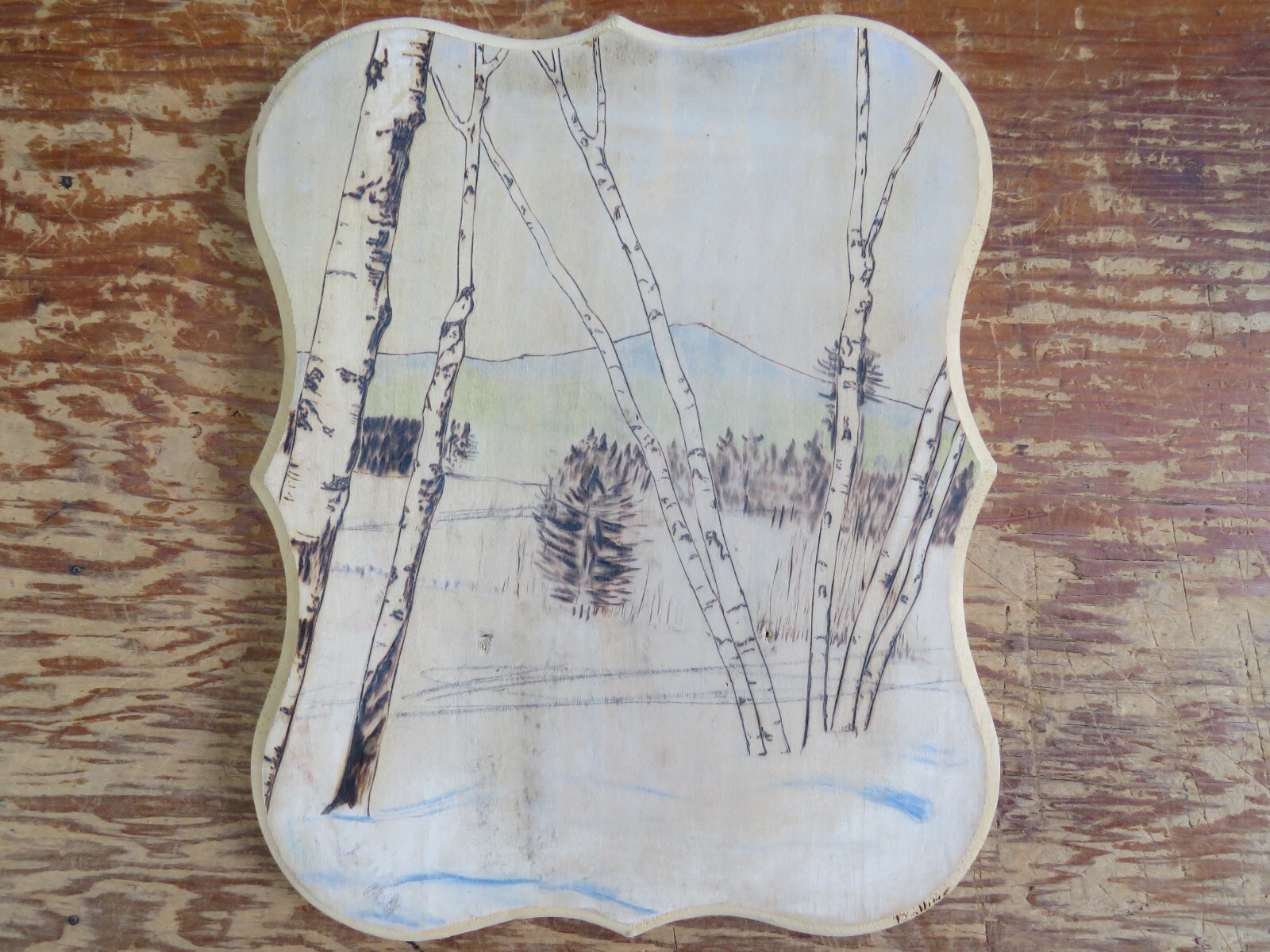 Original Wood Burning Art – Forest/Heraldry 2 Sided – Leonard Rollins 10.5″x8.5″