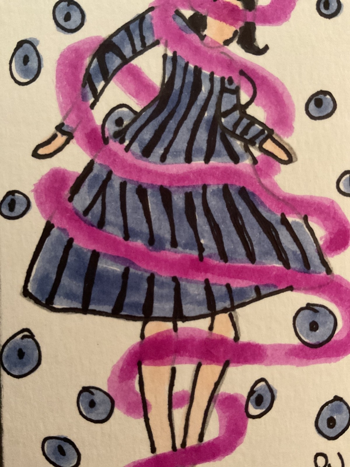 ACEO watercolor art by PJ, art card 2.5 x 3.5: dance lady