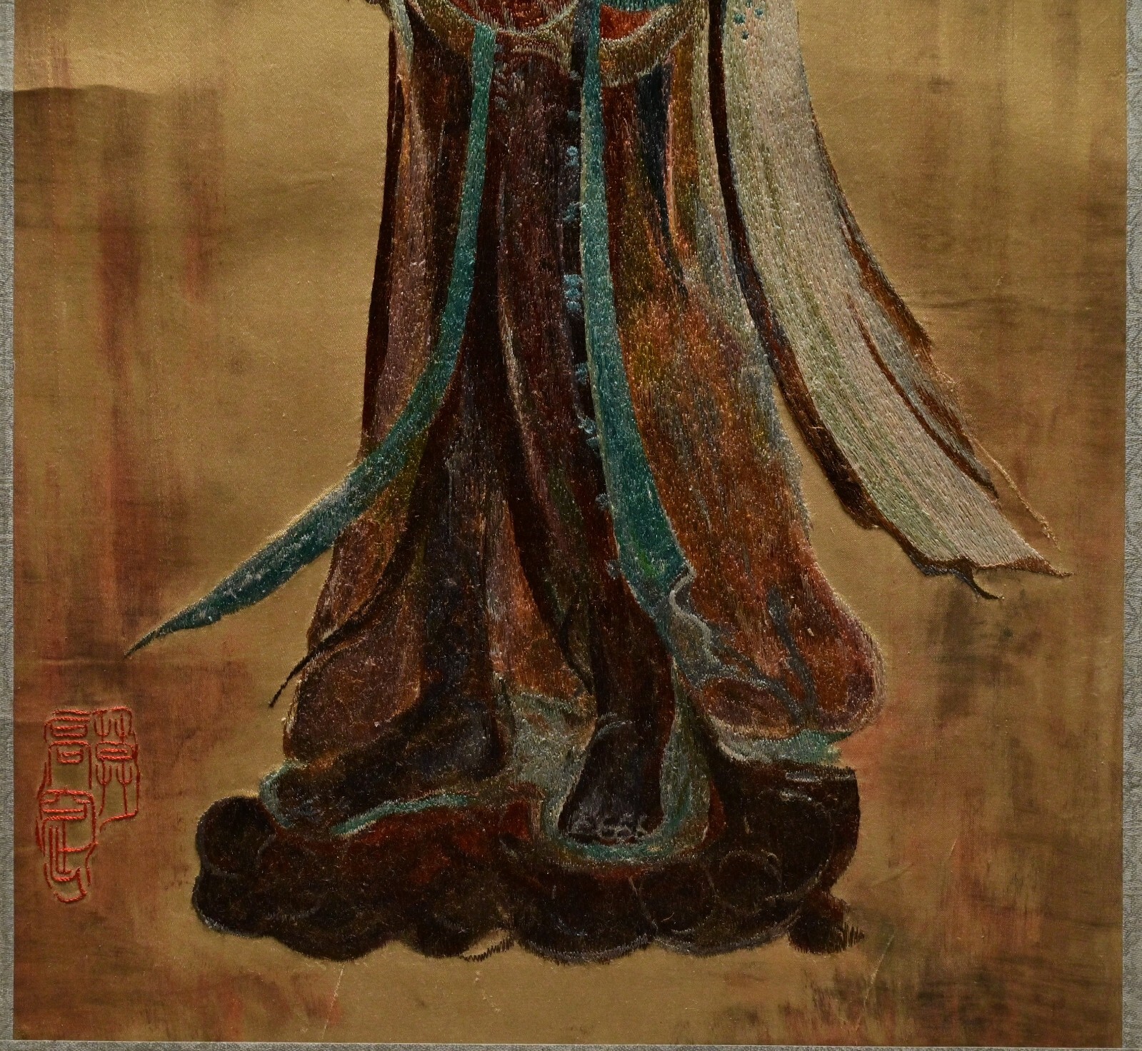 Chinese Antique Original Vintage Signed Asian Buddha Silk Scroll Brush Painting