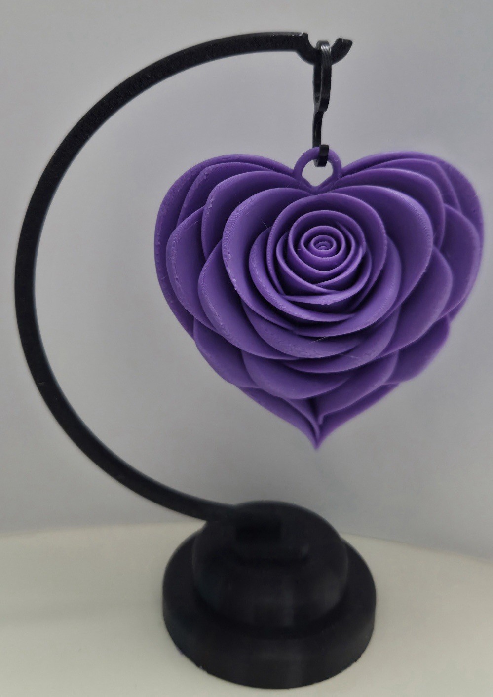 Purple Heart Rose Decor On Stand- 3D Printed Hanging Rose Gift