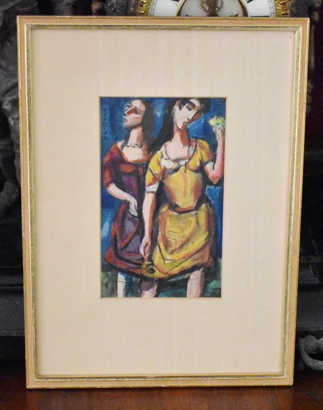 GERRIT HONDIUS SIGNED ORIGINAL MODERNIST OIL PAINTING TWO WOMEN SISTERS FRAMED