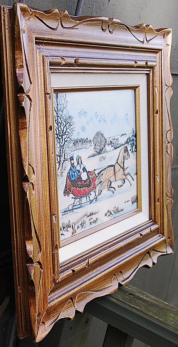 Hand Colored RARE Currier & Ives ARTINI ENGRAVING ‘THE ROAD WINTER’ Framed 17.5″