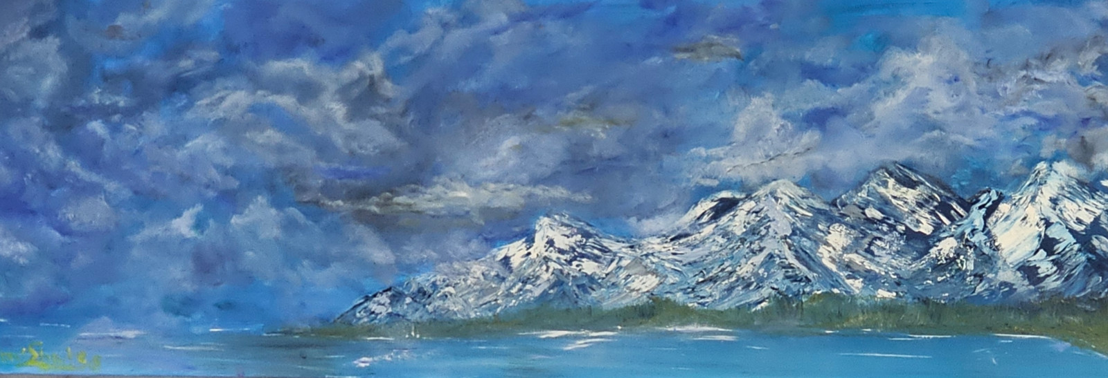 Handmade Oil Painting, 36“ X 12“ Clouds Light Blu Heaven