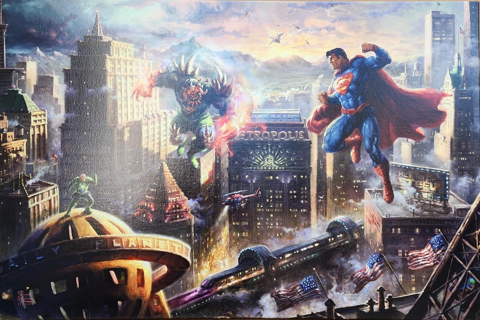 Thomas Kinkade Superman Man of Steel 24×36 Oil on Canvas Unframed 1/35 G/P