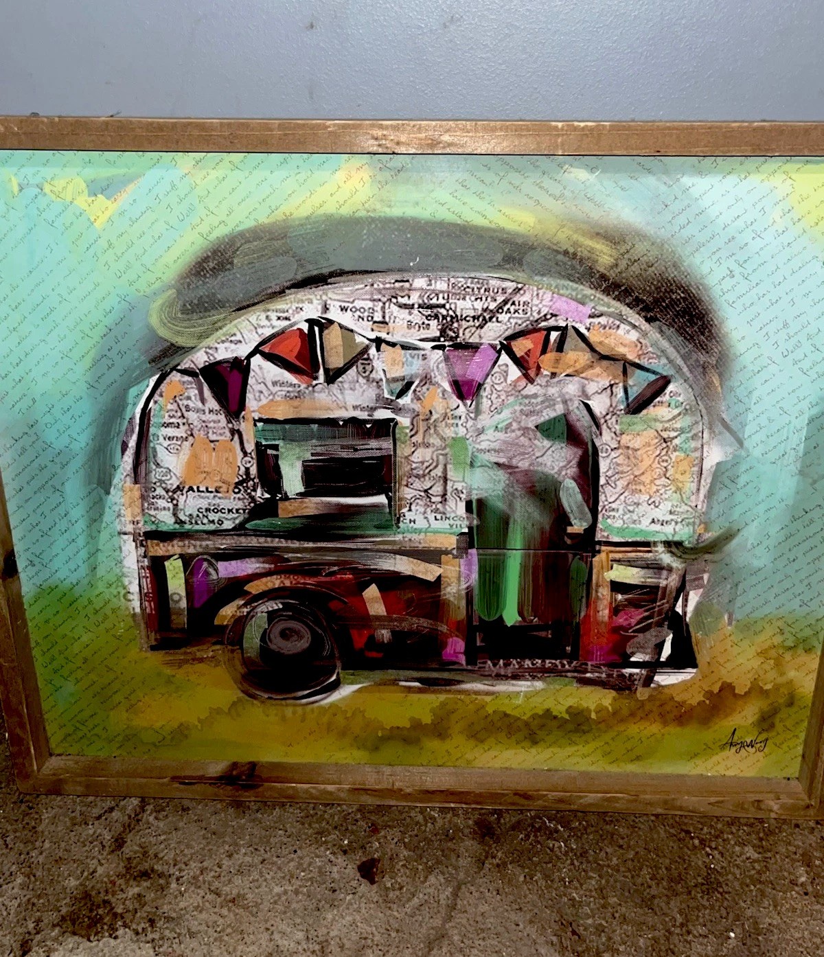 Original Authentic Painting Signed Wang Modern Abstract Oil Acrylic