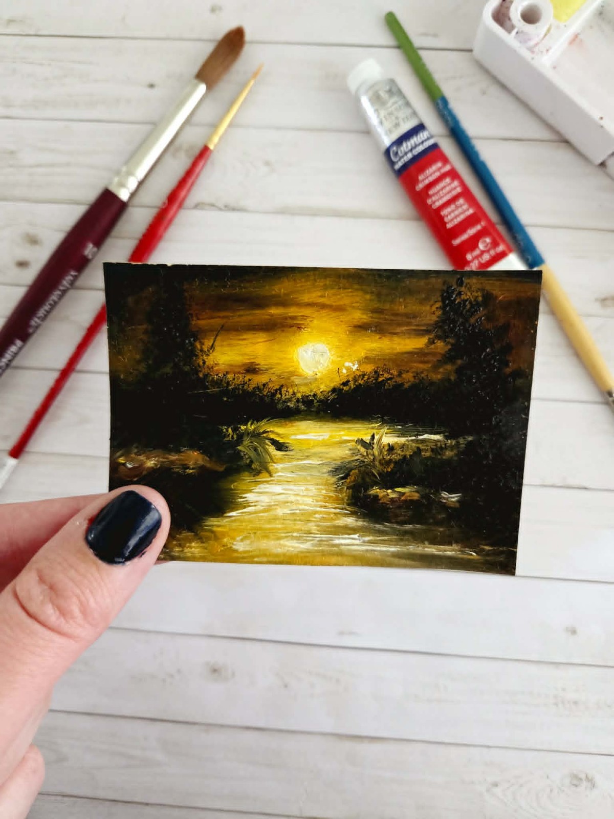 Original ACEO Summer Sunset Oil Painting, OOAK, Signed and Dated, Not a Print