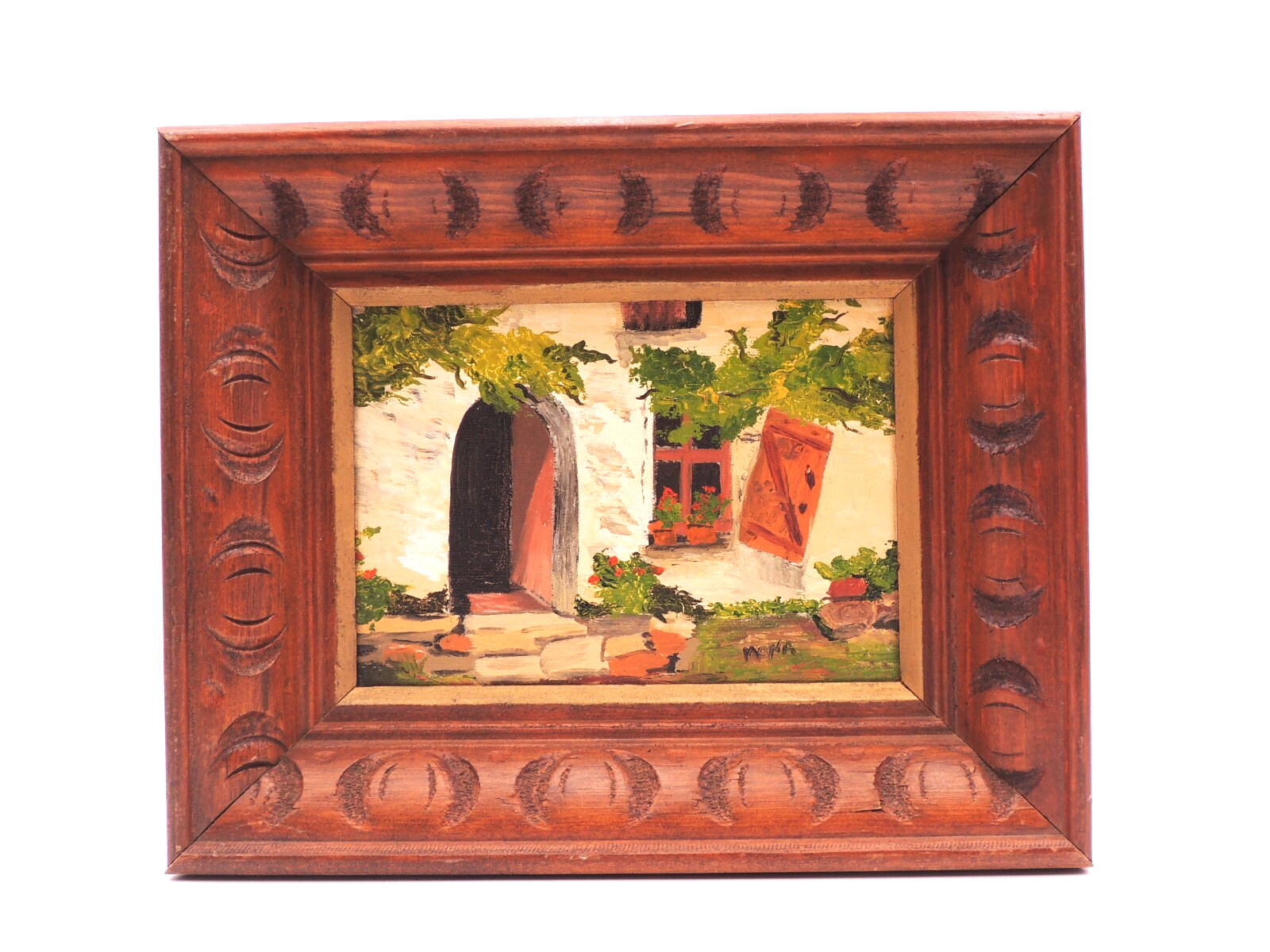 Spanish House Villa Oil Painting on Canvas Framed Signed Art Architecture Vintag