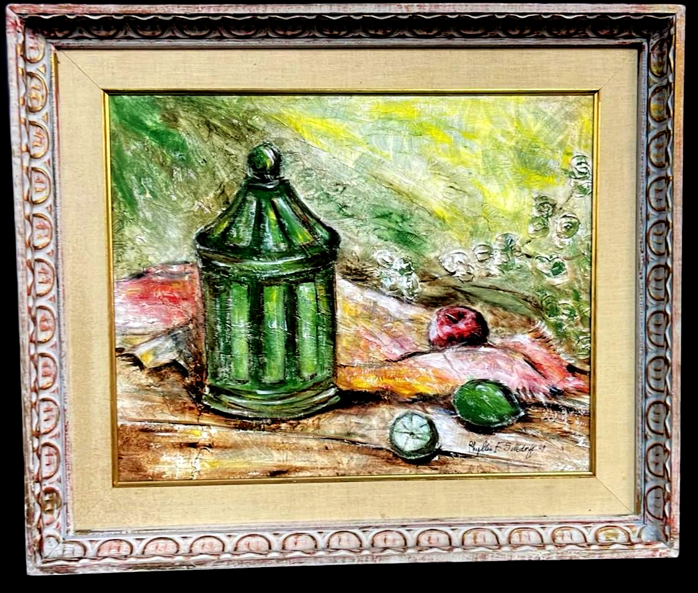 Original Oil Still Life Signature Phyllis Silldorff 1969 25 1/2″ x 21 1/2″