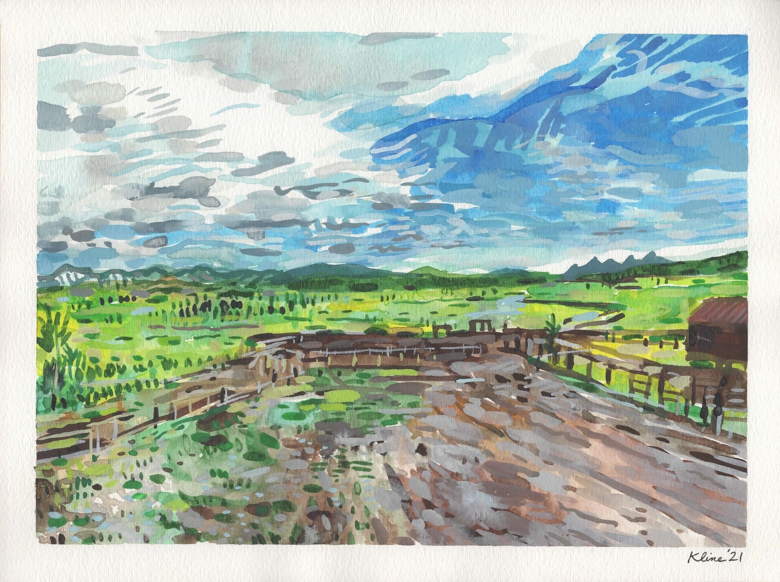 Outside of the Grand Tetons National Park. Watercolor on Paper. 9″ x 12″ Wyoming
