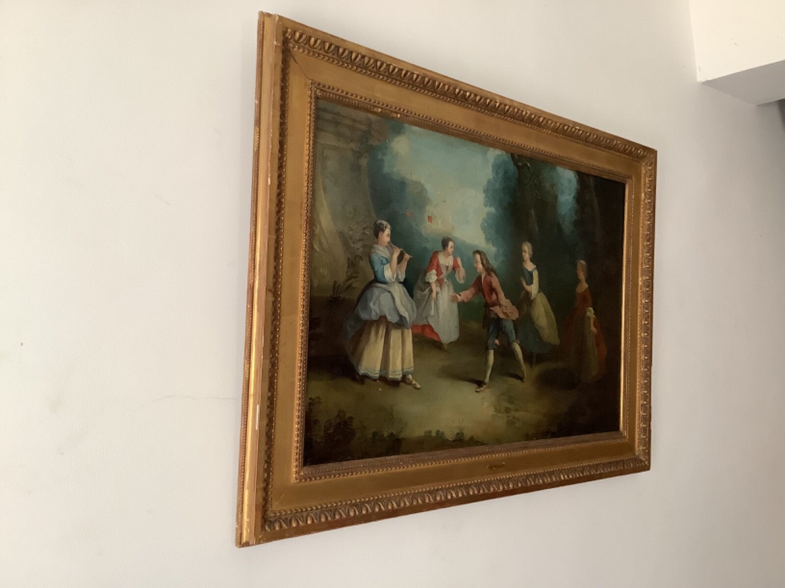 TO RESTORE 18th CIRCLE FRAGONARD ENTERTAINMENT IN PARK FRENCH OIL ON CANVAS
