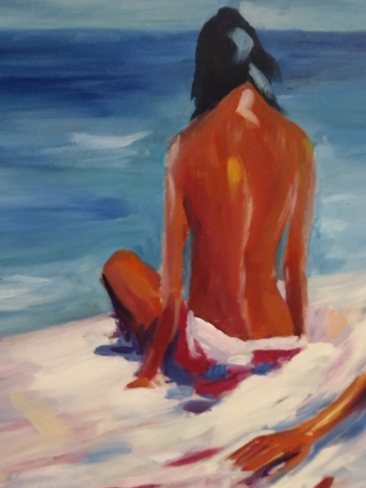 Blonde and Brunette Ladies Sundress On Beach Front Org Painting Signed Simbari