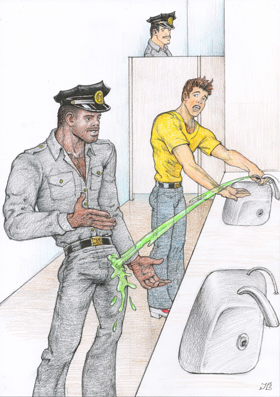 Gay Art original painting «Incident in the toilet 1 » 16,5*11,6 in. nude erotica