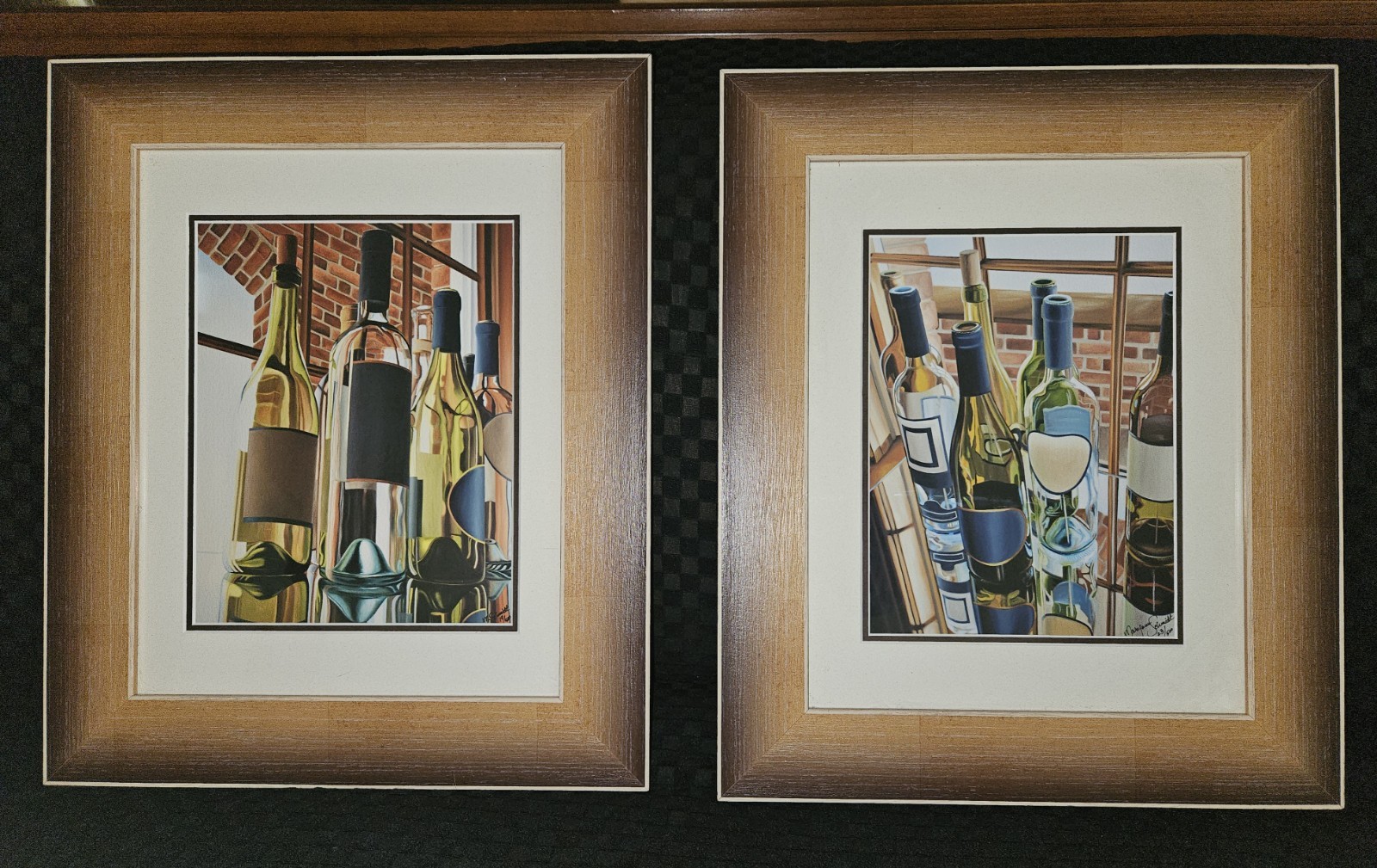 Artist Maryann Schmidt Wine Bottle Oil Paintings Set of Two Limited Ed #/Signed