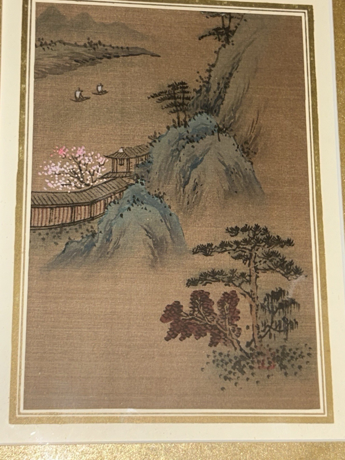 VTG Nihonga SILK PAGODA LANDSCAPE WATERCOLOR 10.25X12 5/8”T Framed Chinoiserie