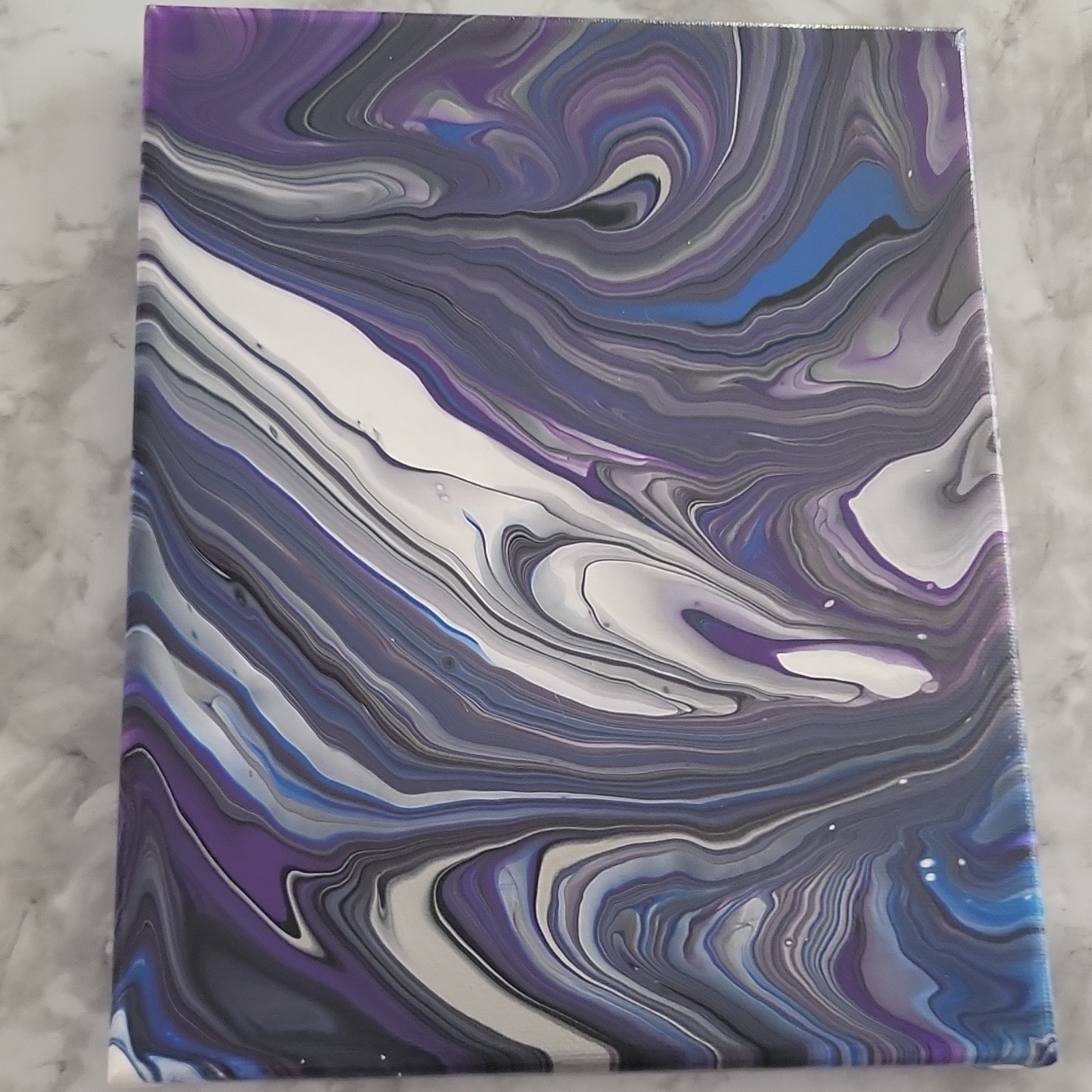 Abstract Fluid Art Painting on Canvas, Purple Gray White Blue, Unframed