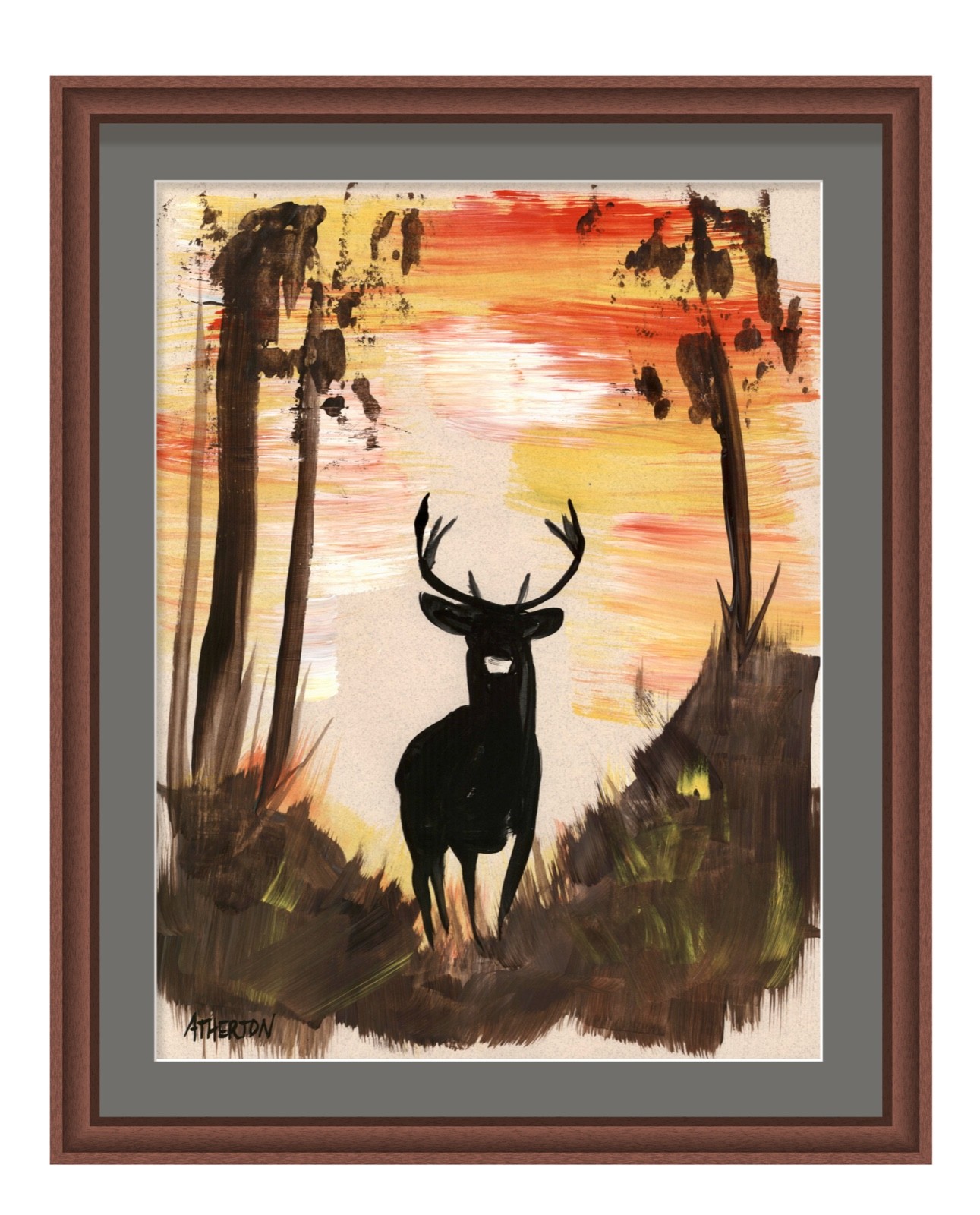 Atherton 9×12 Original Wildlife Outdoor Acrylic Painting «Hunted Deer 4» signed