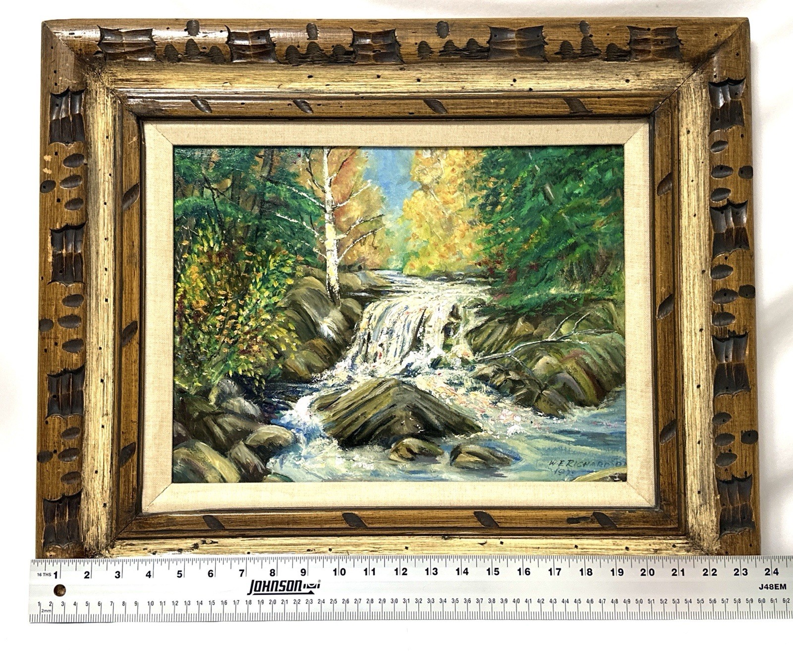 W.E. Richardson Original Oil Painting Waterfall Landscape 1975 Rustic 24×20