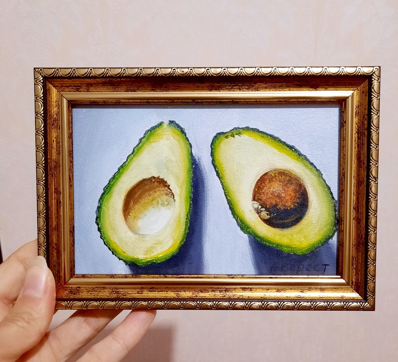 ORIGINAL Oil Painting HANDMADE Miniature Avocado Contemporary Wall Art Realism