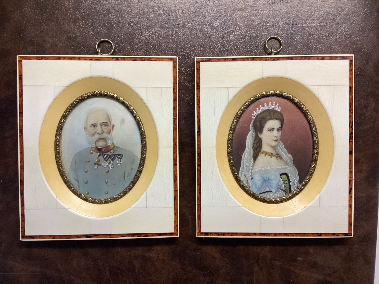 Pair Of Identically Framed Miniature’s Joseph K. Stieler Signed Francis Joseph
