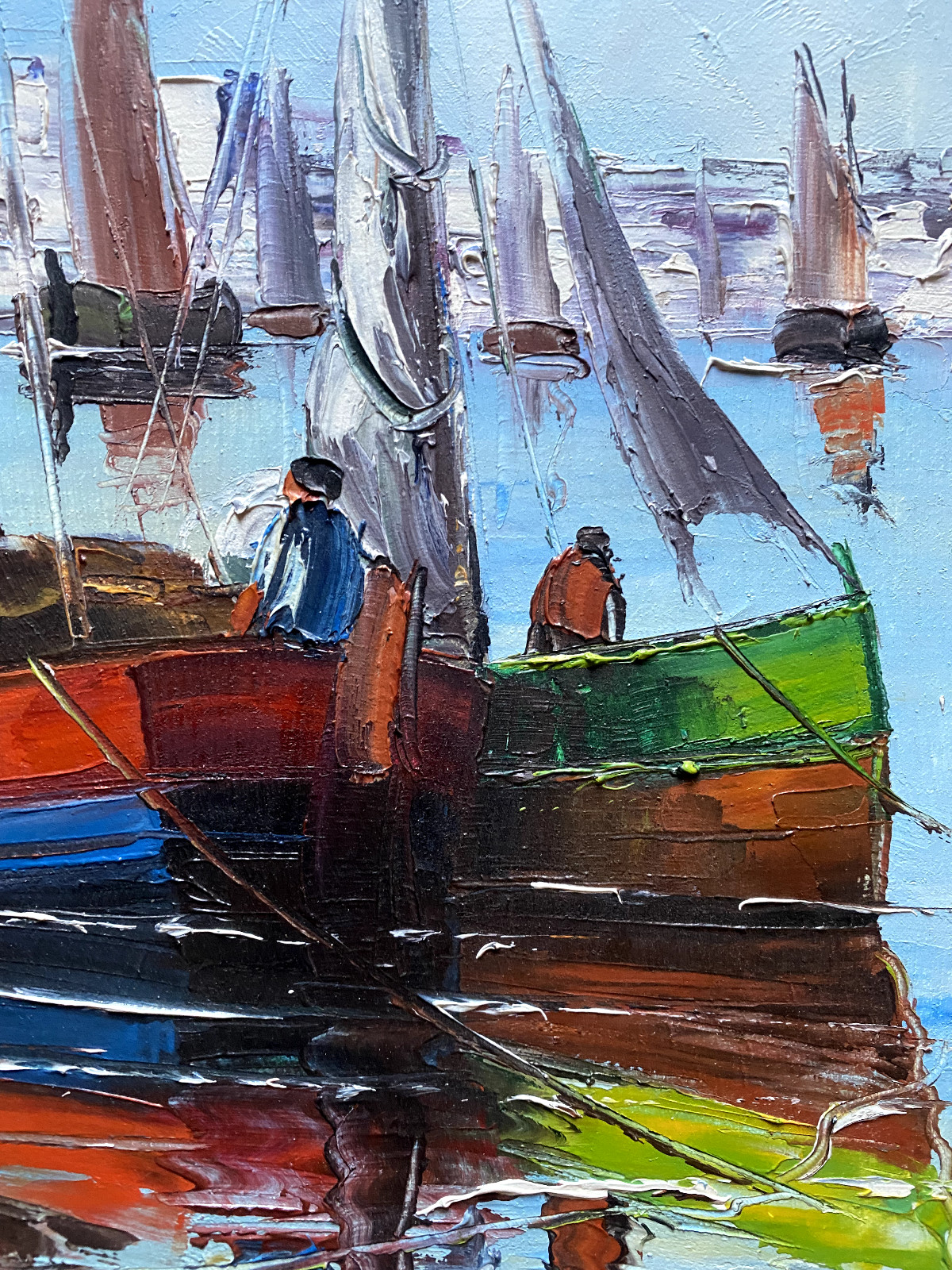::Álvaro Motta e Sousa (1920-2010) Painting Fishing Boats Signed Mediterranean Sign