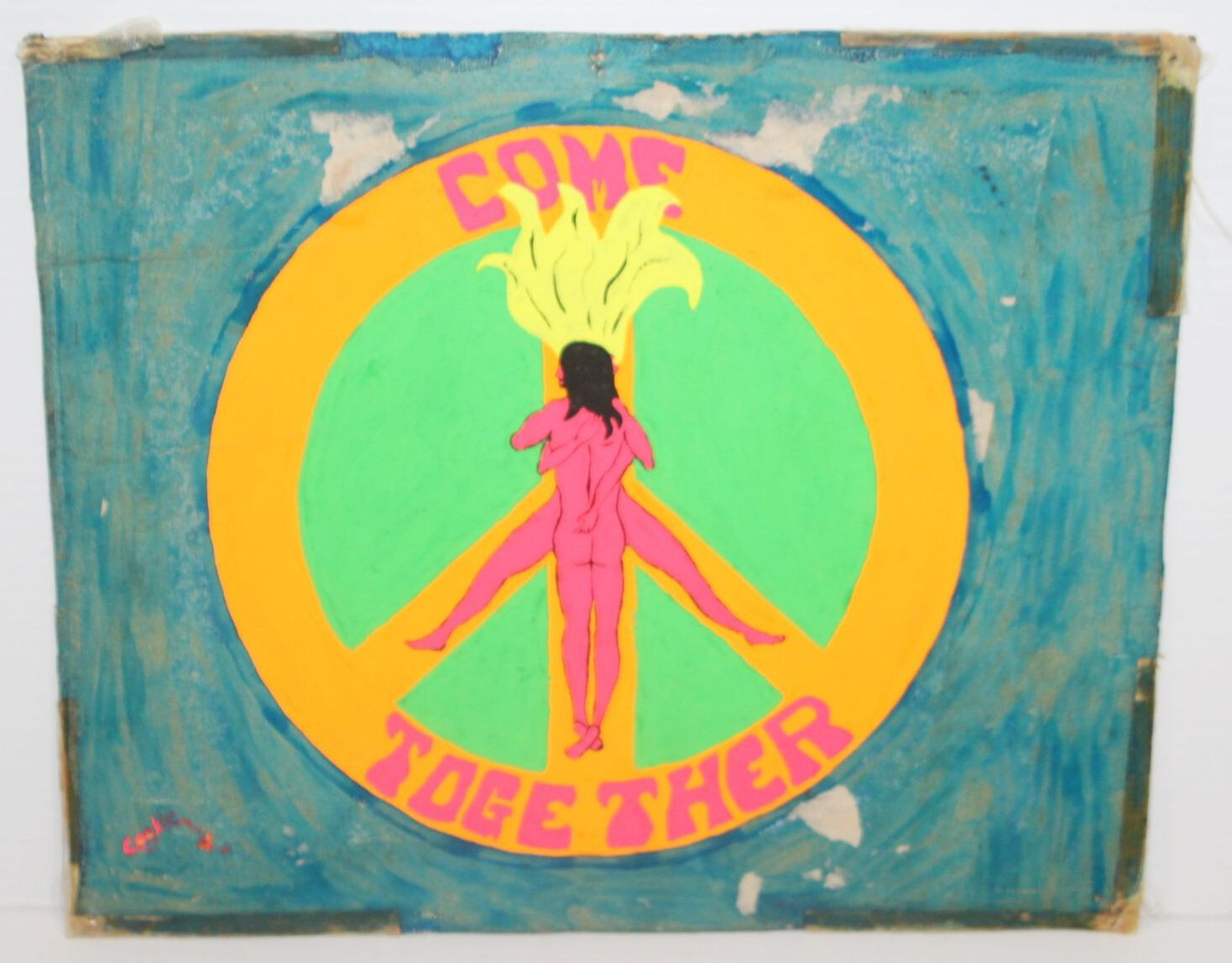 Vintage 1960s «Come Together» Original Fan Art HIppie Peace Sign Counter Culture