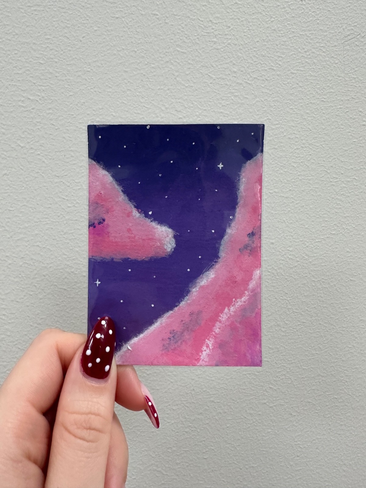ACEO Original Mini Art Card Clouds Sky Acrylic Markers Pretty in Pink #9/10