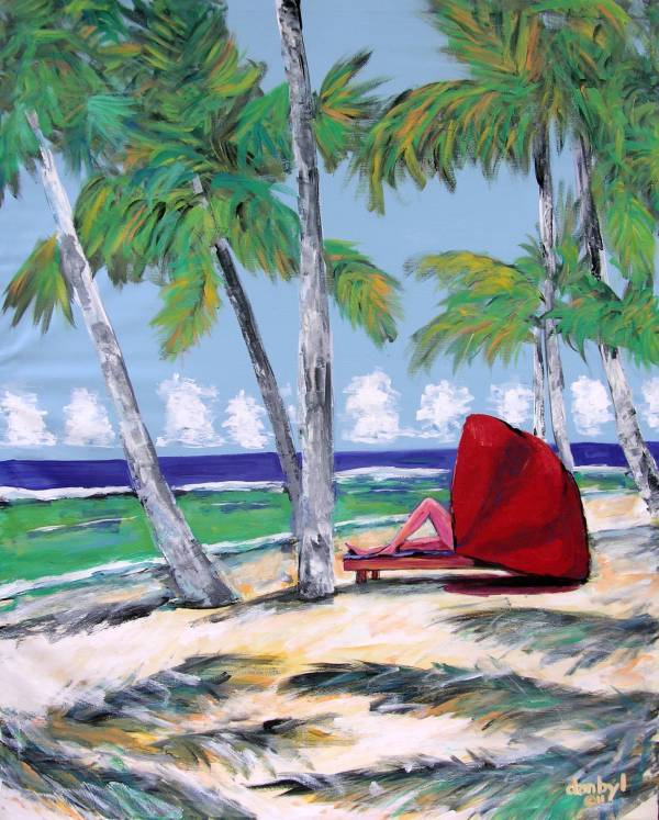 CABANA PALM BEACH Original PAINTING Artist DAN BYL Acrylic Huge 60 inches x 48