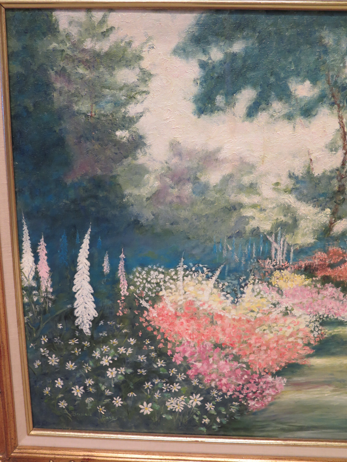 Garden Landscape Oil Painting Child Mother ART Peace Greens Framed Original