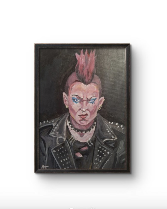 Original Signed 6×9 Punk Portrait Acrylic Painting Bold Impressionist Art
