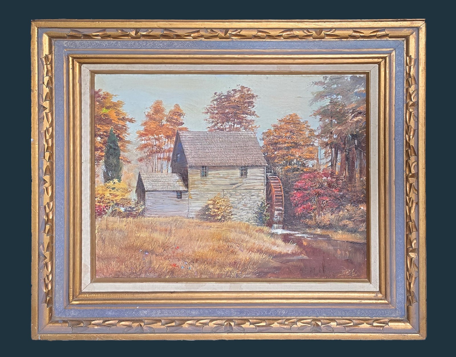 Sidney E. King Signed Original Oil Painting Landscape w/ Water Mill, 24”H x 28”W