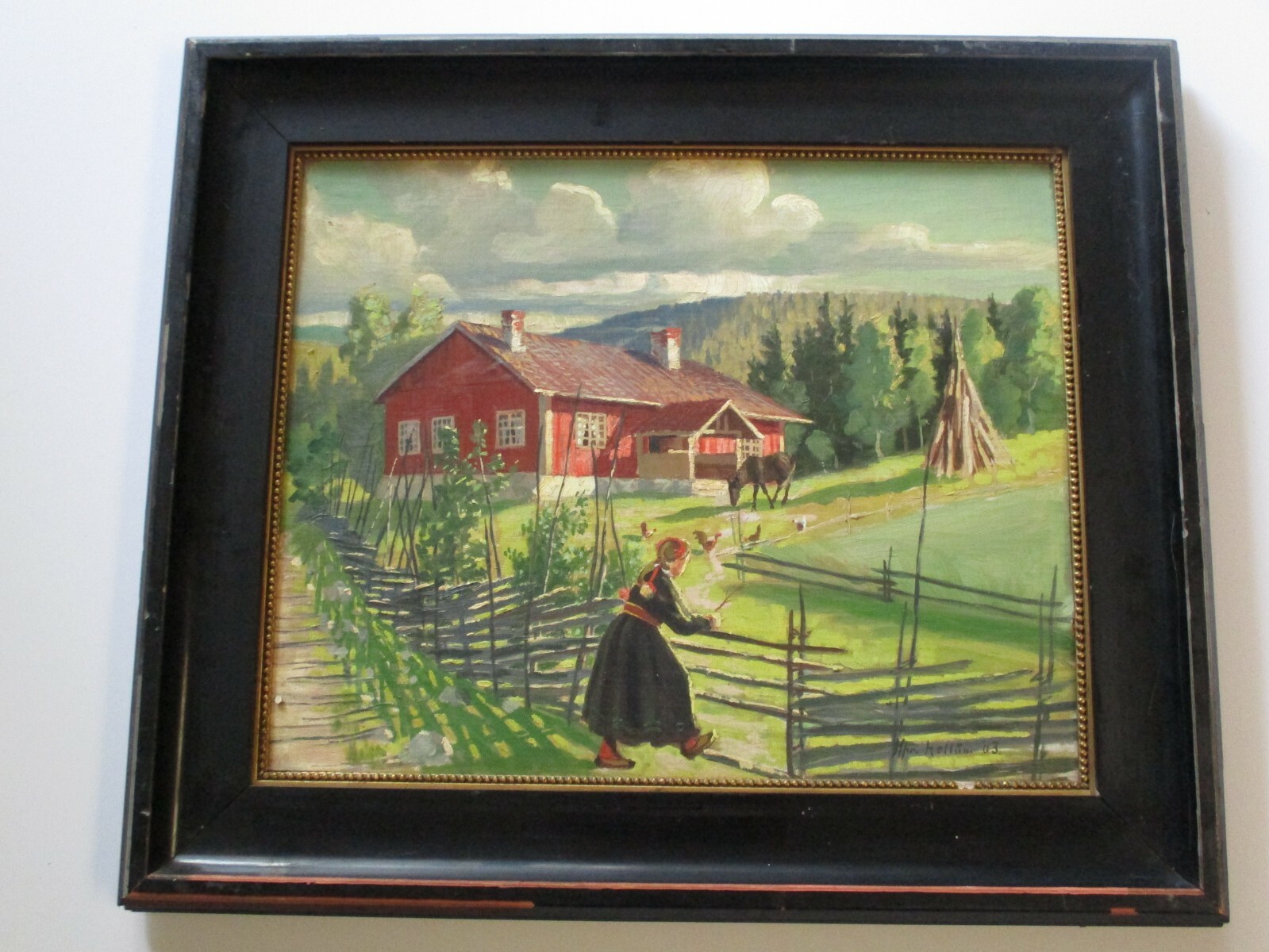 ANTIQUE 19TH TO 20TH CENTURY OIL PAINTING 1903 LANDSCAPE WITH GIRL AND HORSE OLD