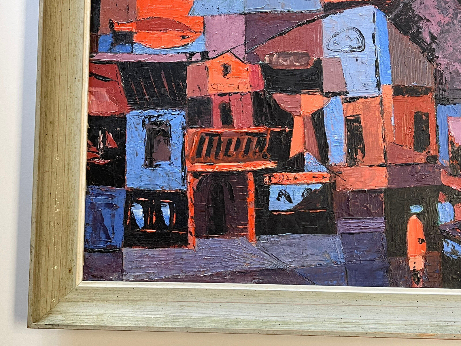 Vintage Abstract Painting Cucaro Expressionism Modernism Cubism Sunset Wharf Sea