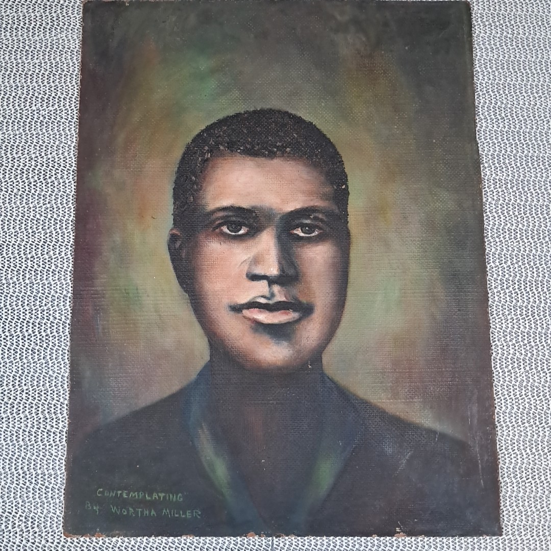 Vtg Painting Portrait Black African American Man On Board Signed Wortha Miller