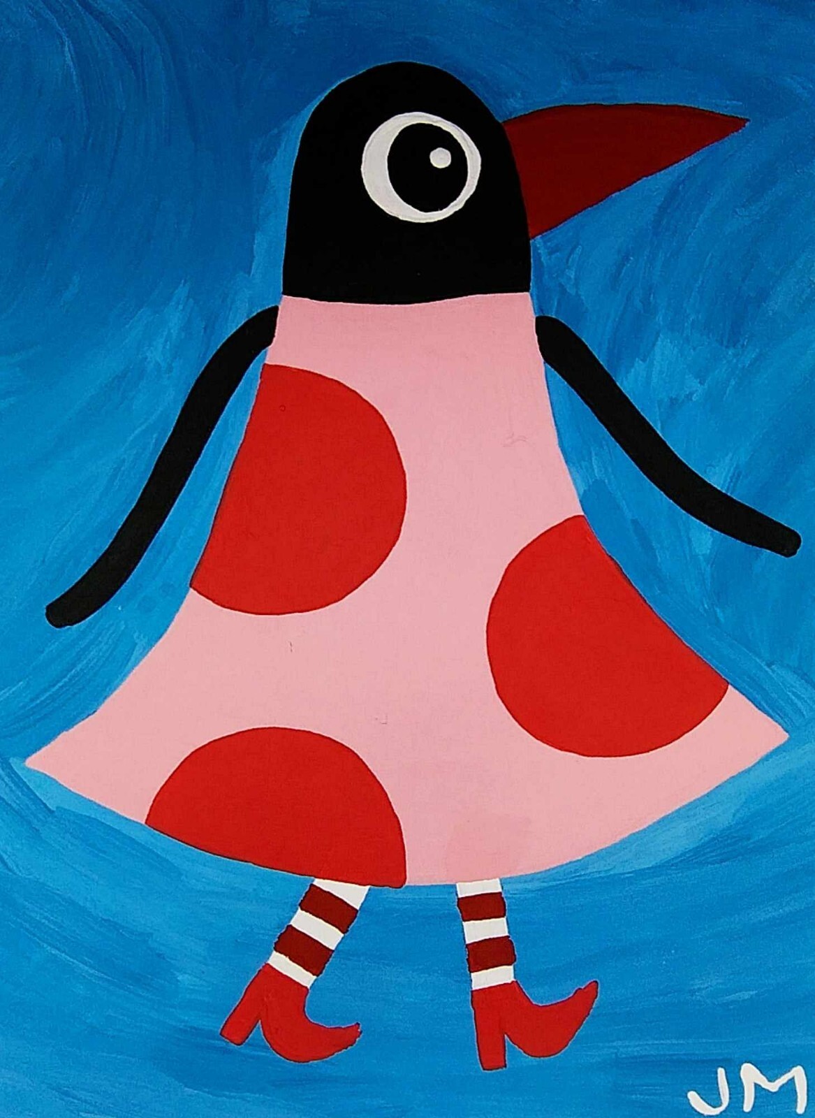 New! ACEO size original signed painting cat art card «Bird Walking»