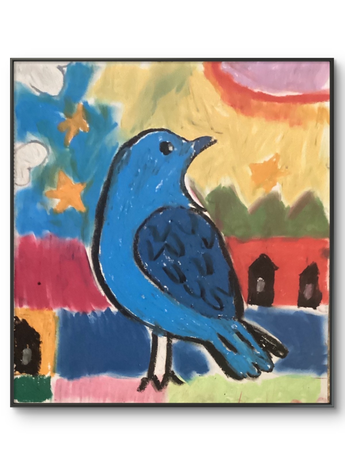 Abstract Minimalistic City Colorful Expressionism Blue Bird Art 11×14 on Paper