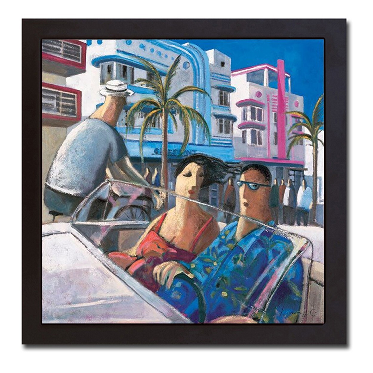 Black Framed Cruising in Miami by Didier Lourenco Canvas Giclee Art (20 x 20 in)