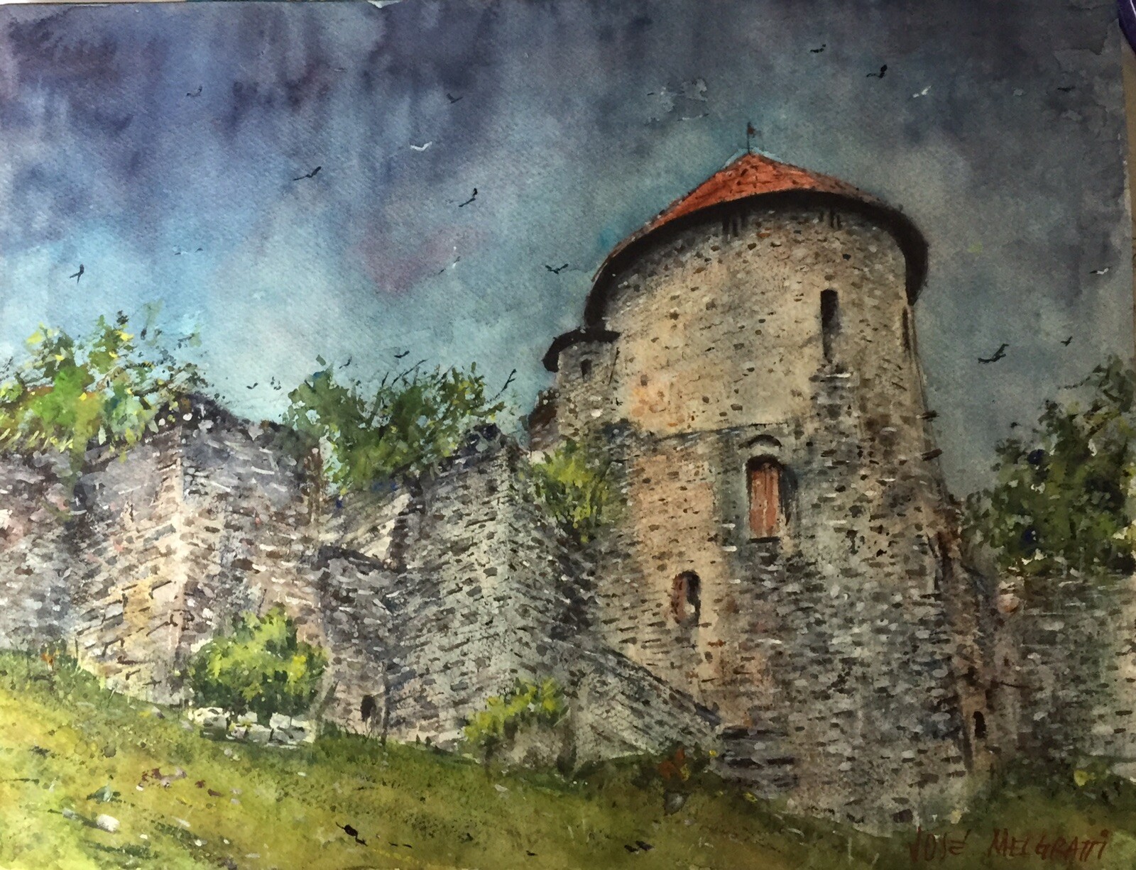 Watercolor Original Painting Medieval Castle 12″ x 16″ NOT A PRINT
