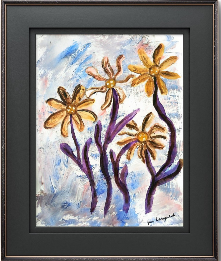 Modern Contemporary Wall Art Ochre Floral Signed Original Painting 11×14 Paper