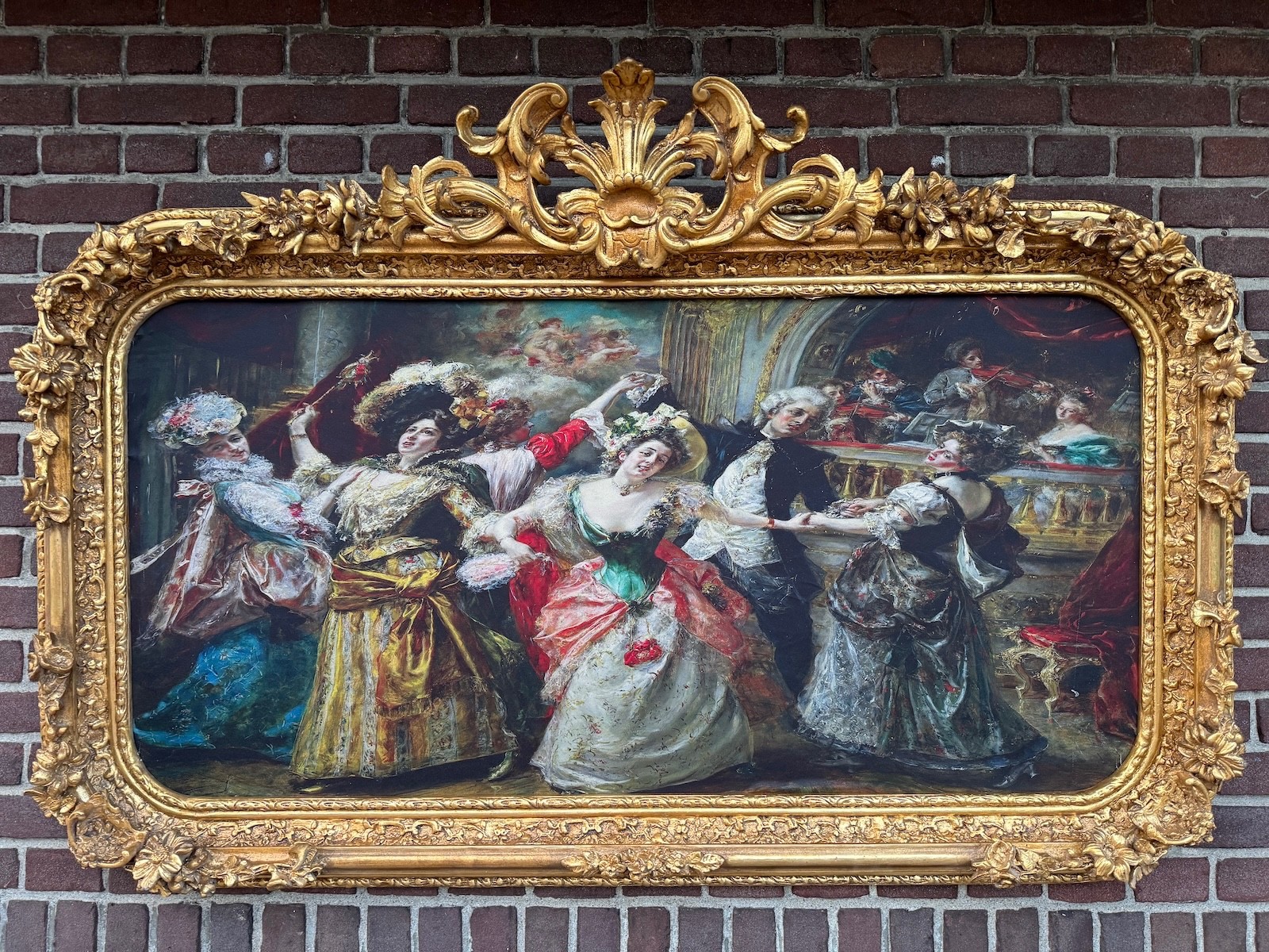 Framed ballroom scene Italian Baroque Gold Leaf Fabric Art Large